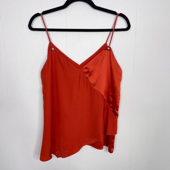 New Prabal Gurung Silk VNeck Asymmetrical Tank Top with Tie Ups Rust Orange 4 - Picture 1 of 12